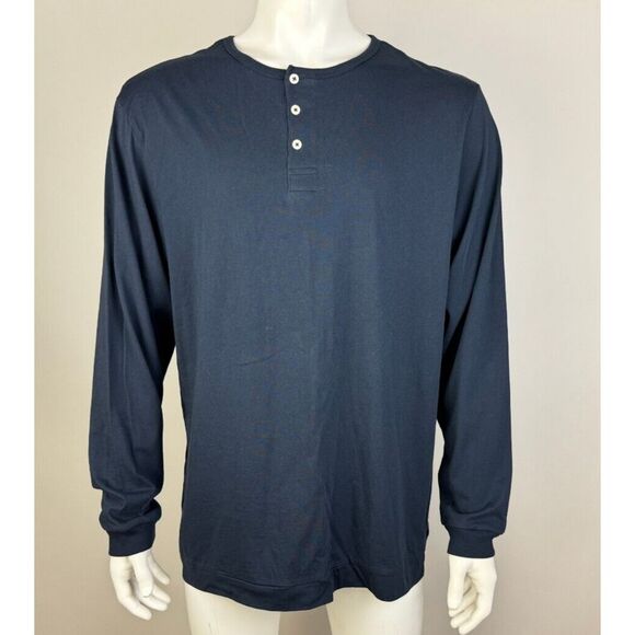7‎ Diamonds Premium Supima Cotton Henley Tee Mens XXL NWT Long Sleeve Navy Shirt - Picture 1 of 11